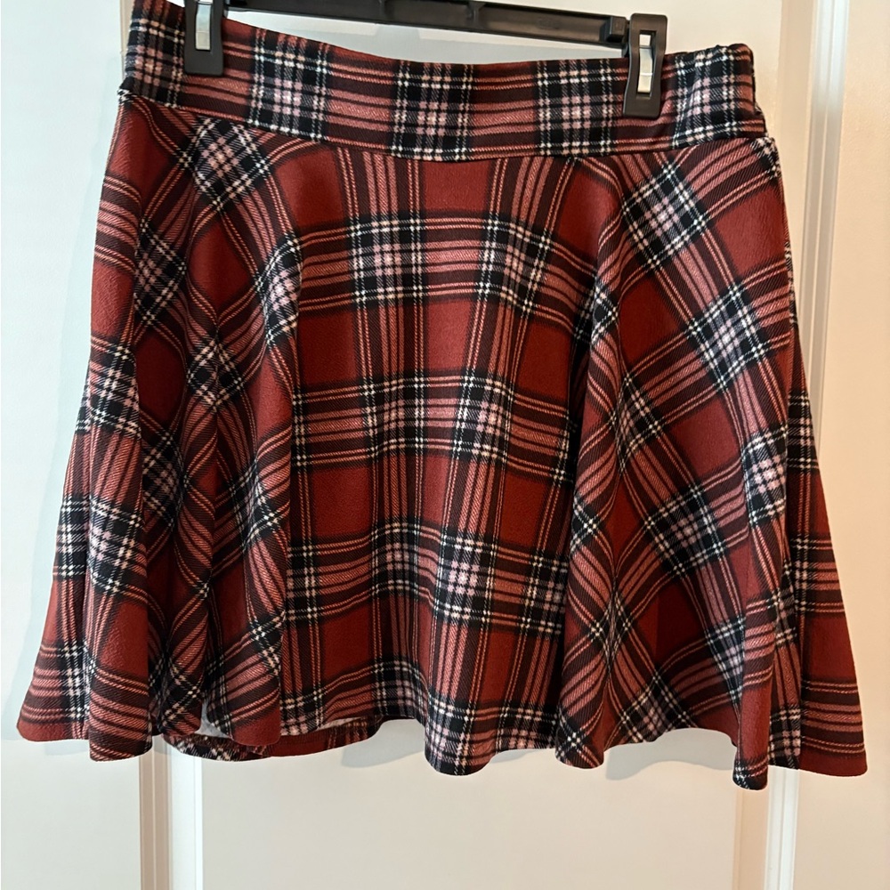Plaid A-Line Skort in Burnt Orange and Brown
